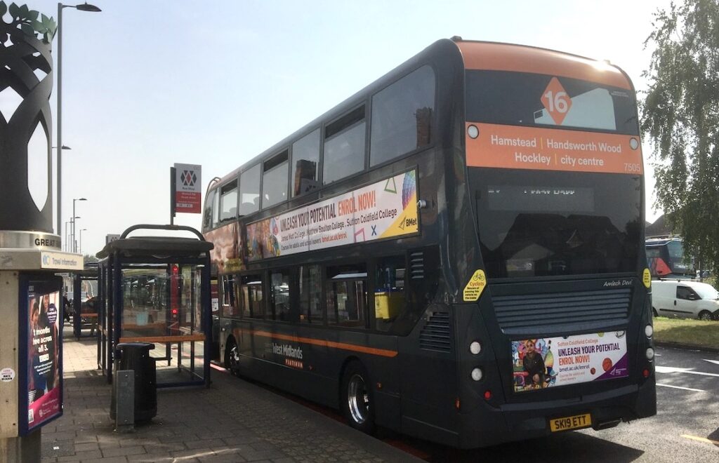 Photo of a bus at a bus stop in Great Barr.